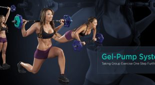 fitness professional demonstrating the gel pump system in three different poses.