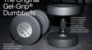 Image of Hampton Gel-Grip dumbbells highlighting features.