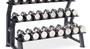 3-Tier Chrome Dumbbell Saddle Rack with 12 pairs of weights