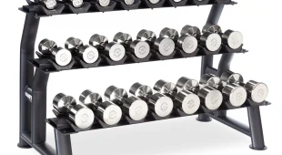 3-Tier Chrome Dumbbell Saddle Rack with 12 pairs of weights