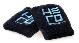 black hero strength wristbands with powder blue hero strength logo