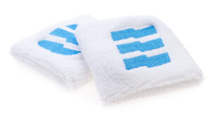 white wristbands with blue hampton logo