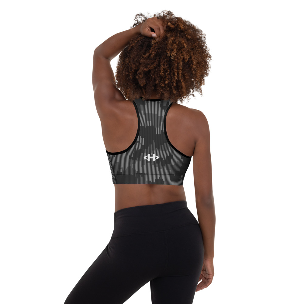 Power Icon Running Bra - Ultra Black Camo Print, Women's Sports Bras
