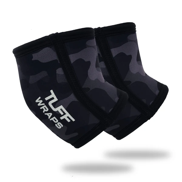 Side view of Tuff Wraps 5mm elbow sleeves in black camo colorway